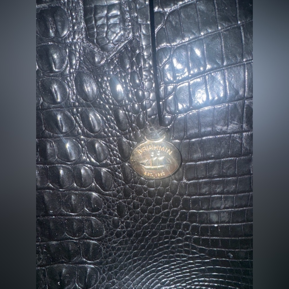 Brahmin Glossy Black Embossed bag. Missing long strap. Needs cleaning inside! - Picture 3 of 7